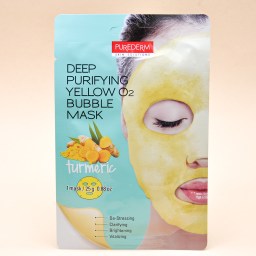 Кислородная маска с натуральными экстрактами и маслами Purederm Yellow O2 Bubble Mask Turmeric 25 г