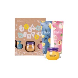 Подарочный набор со средствами для рук и для губ Frudia Hello Winter Honey Lip Balm & Hand Cream Premium Gift Set Raspberry Coconut 3 предмета 