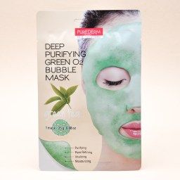 Кислородная маска для лица с зелёным чаем Purederm Deep Purifying Green O2 Bubble Mask Green Tea 25 г